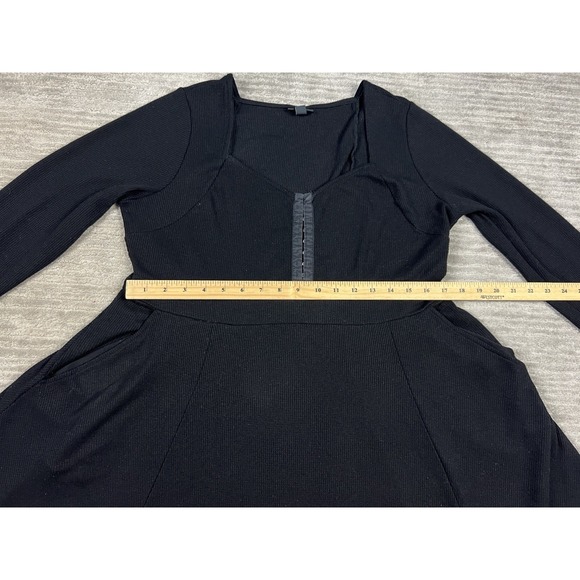 Torrid Dress Womens 00 Black Long Sleeve Mini Waffle Knit Polyester Blend Pocket - Picture 5 of 14